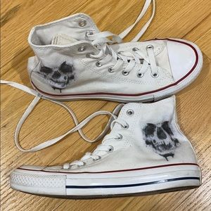 CUSTOM Skull Painted White High Top Converse